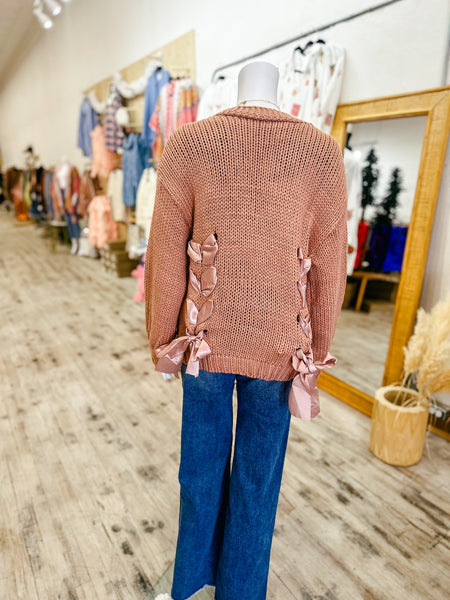 Dusty Rose Bow Cardigan    