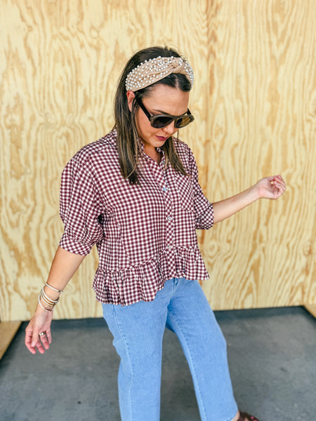 Red Bean Picnic Button Up Blouse
