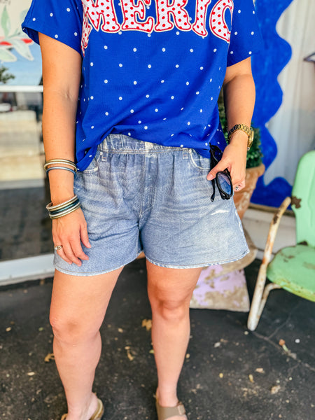 Denim Print French Terry Shorts