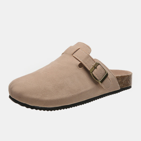 Suede Closed Toe Buckle Slide Camel 6