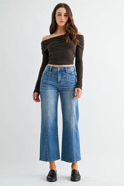 Vintage High Rise Wide Crop Tummy Tuck Denim