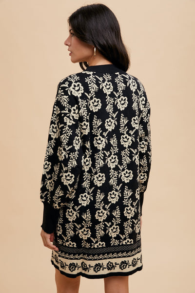 Warehouse Floral Jacquard Round Neck Sweater Dress