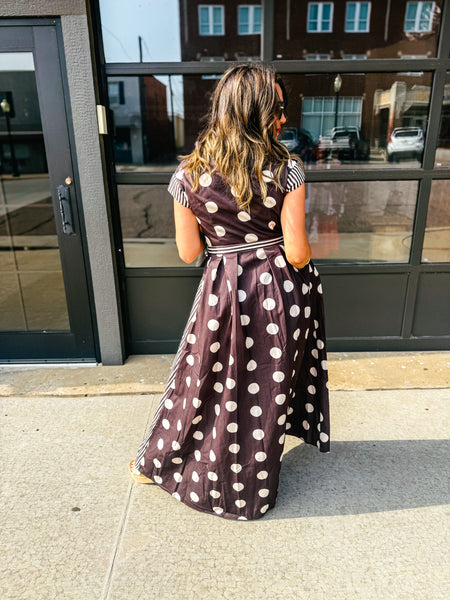 Mikayla Contrast Dot Stripe Shirt Maxi Dress