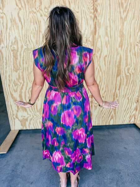 Magenta Watercolor Maxi Dress