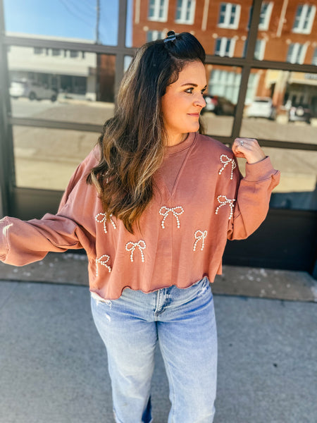 Mocha Rose Bow Sweatshirt    