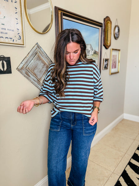 Everyday Ribbed Striped Tee - Blue & Brown