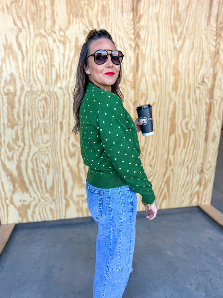 Two Tone Carrie Green Dot Cardigan