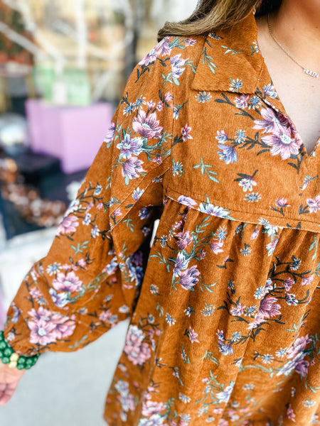 Fall Floral Camel Mix Dress    