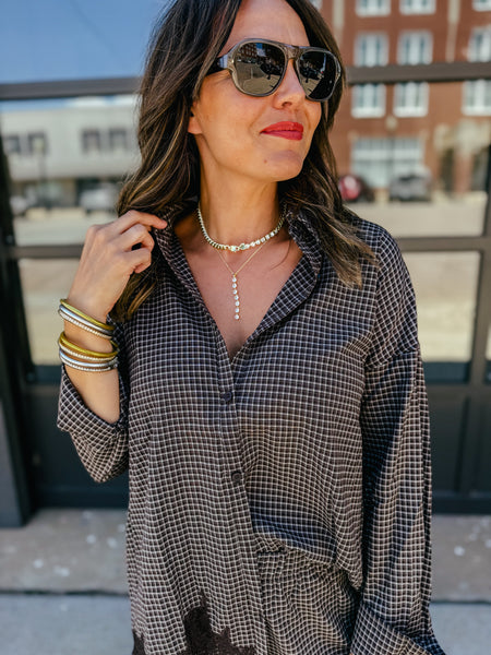 Brown Plaid and Lace Set