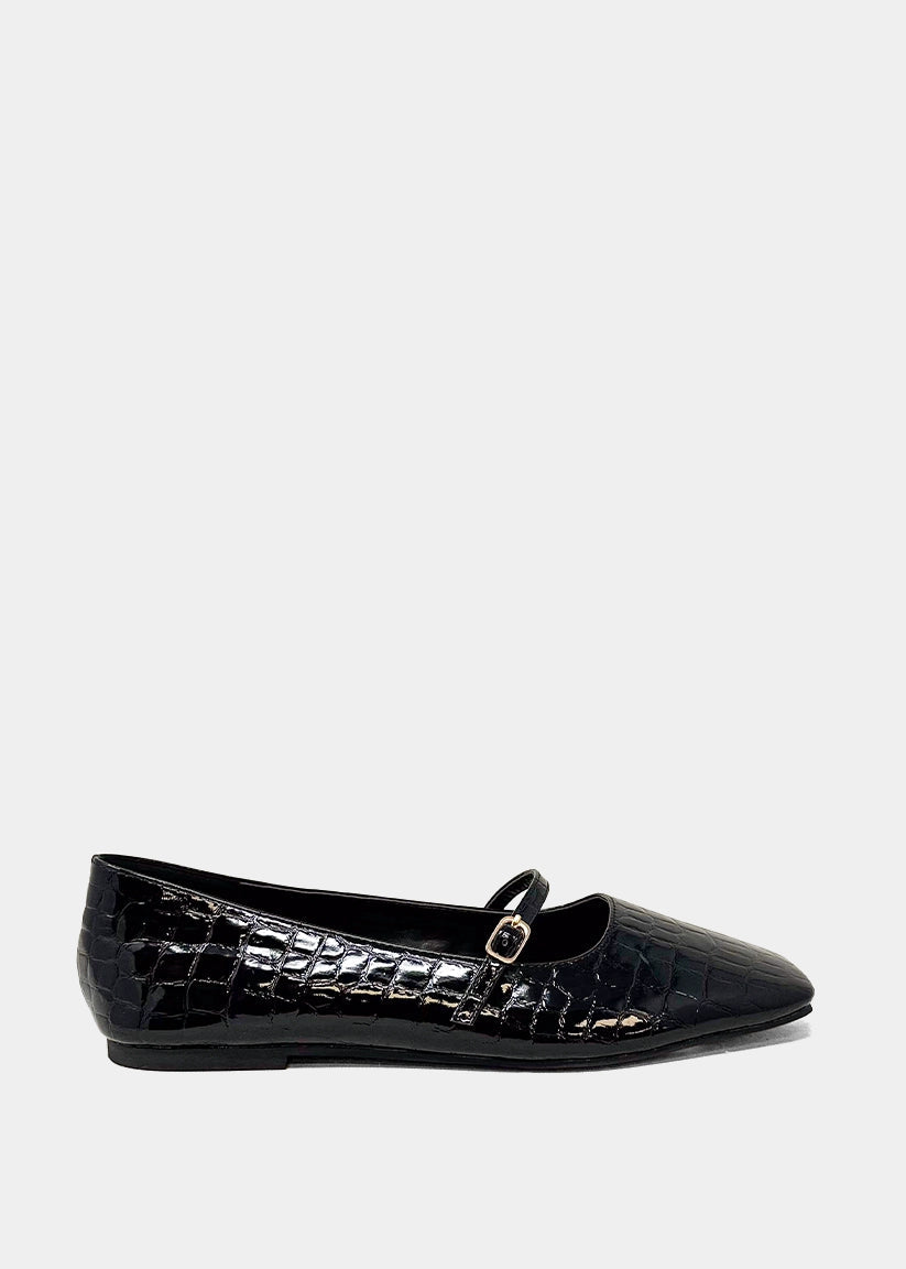 Black Croc Adele Mary Jane Ballet Flat