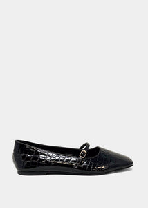 Black Croc Adele Mary Jane Ballet Flat