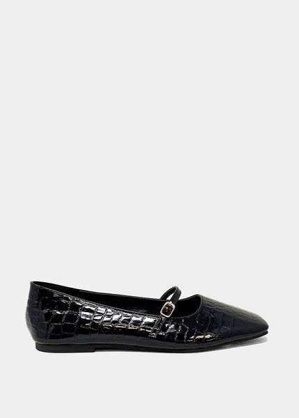 Black Croc Adele Mary Jane Ballet Flat