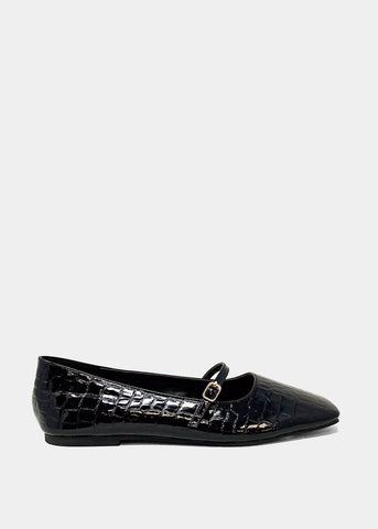 Black Croc Adele Mary Jane Ballet Flat