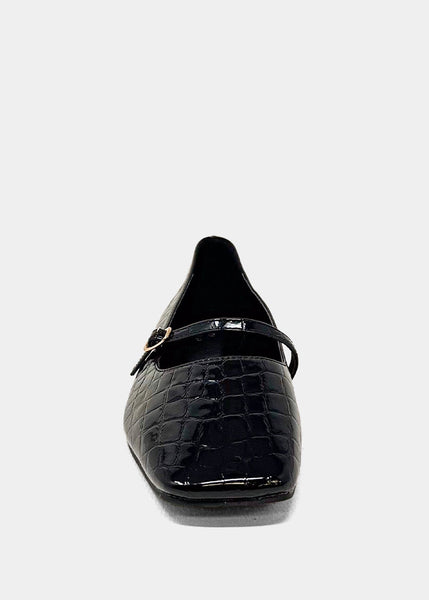 Black Croc Adele Mary Jane Ballet Flat
