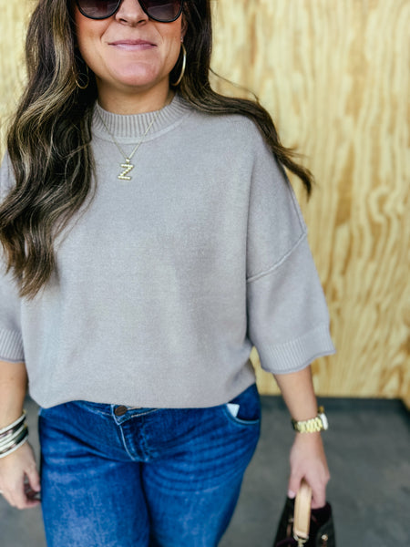 Paige Raw Edge Short Sleeve Sweater - Soft Taupe