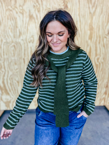 Olive Sweater with neck tie