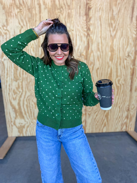 Two Tone Carrie Green Dot Cardigan