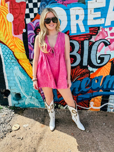 Viral Tie Romper Small Hot Pink