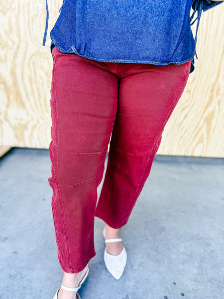 Dark Burgundy Barrel Jeans