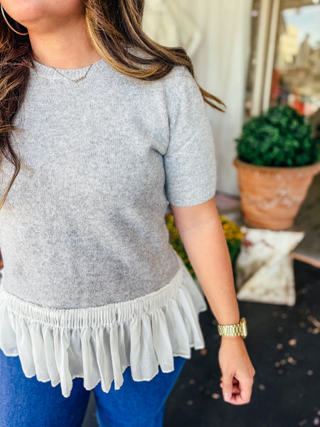 Grey Sweater with ruffle bottom