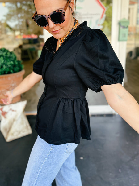 Black Ruffled Blouse