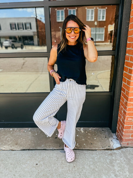 Kit Pinstripe Crop Denim