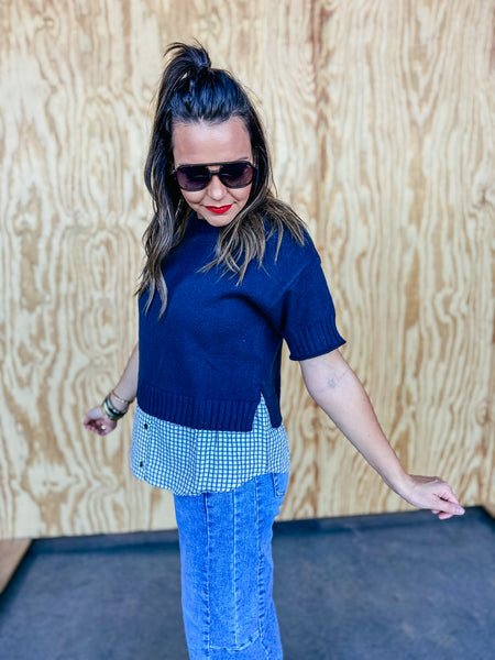Rollup Neck & Sleeve Knit Layered Top