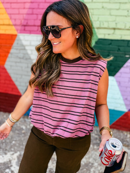 Orchid Stripe Muscle Top