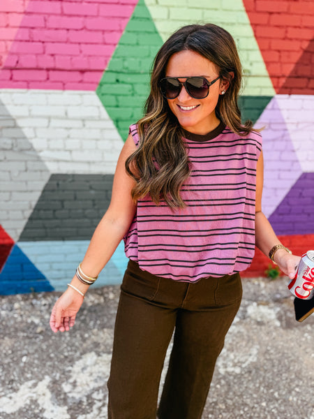 Orchid Stripe Muscle Top