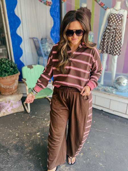 Chocolate Strawberry Stripe Barrel Sweatpants