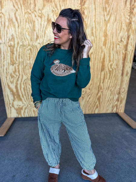 The Mallard Muse: Evergreen Duck Graphic Knit Sweater