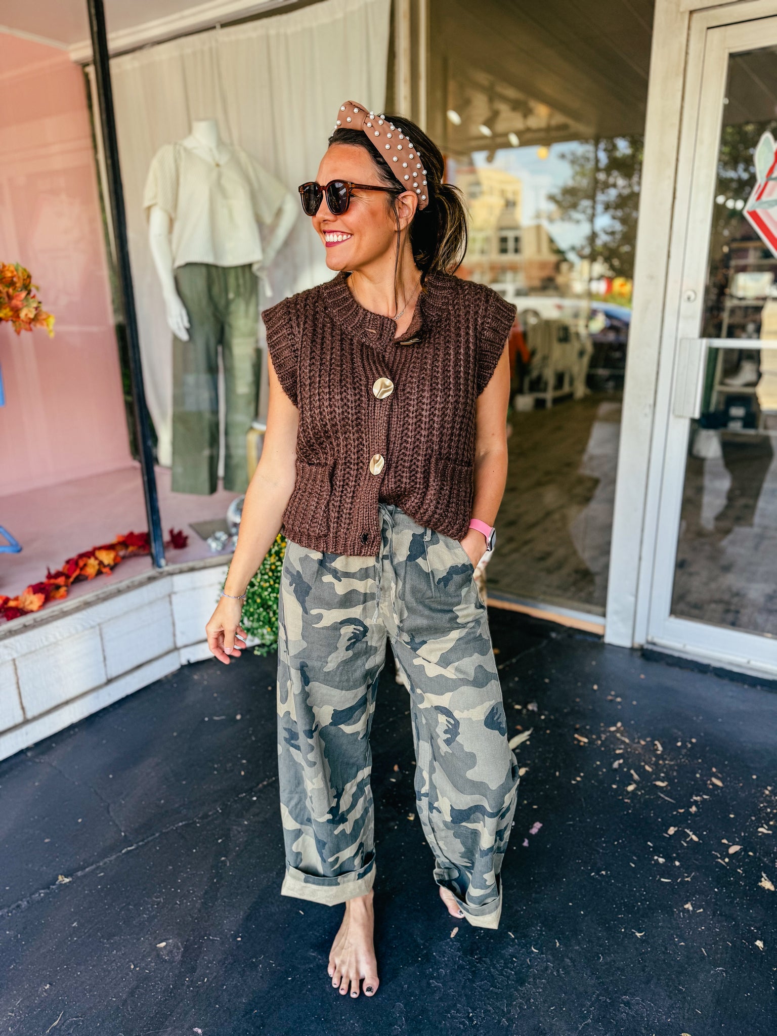 Chocolate Chunky Sweater with Gold Button