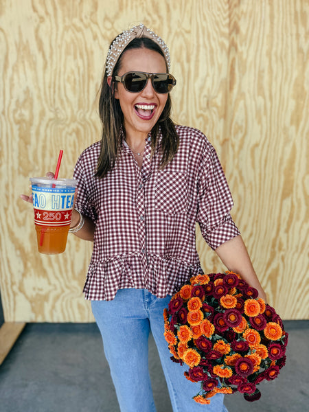 Red Bean Picnic Button Up Blouse