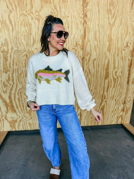 Motif Knit Fish Graphic Chunky Sweater