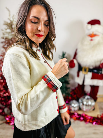 Holiday Cream with plaid Cardigan