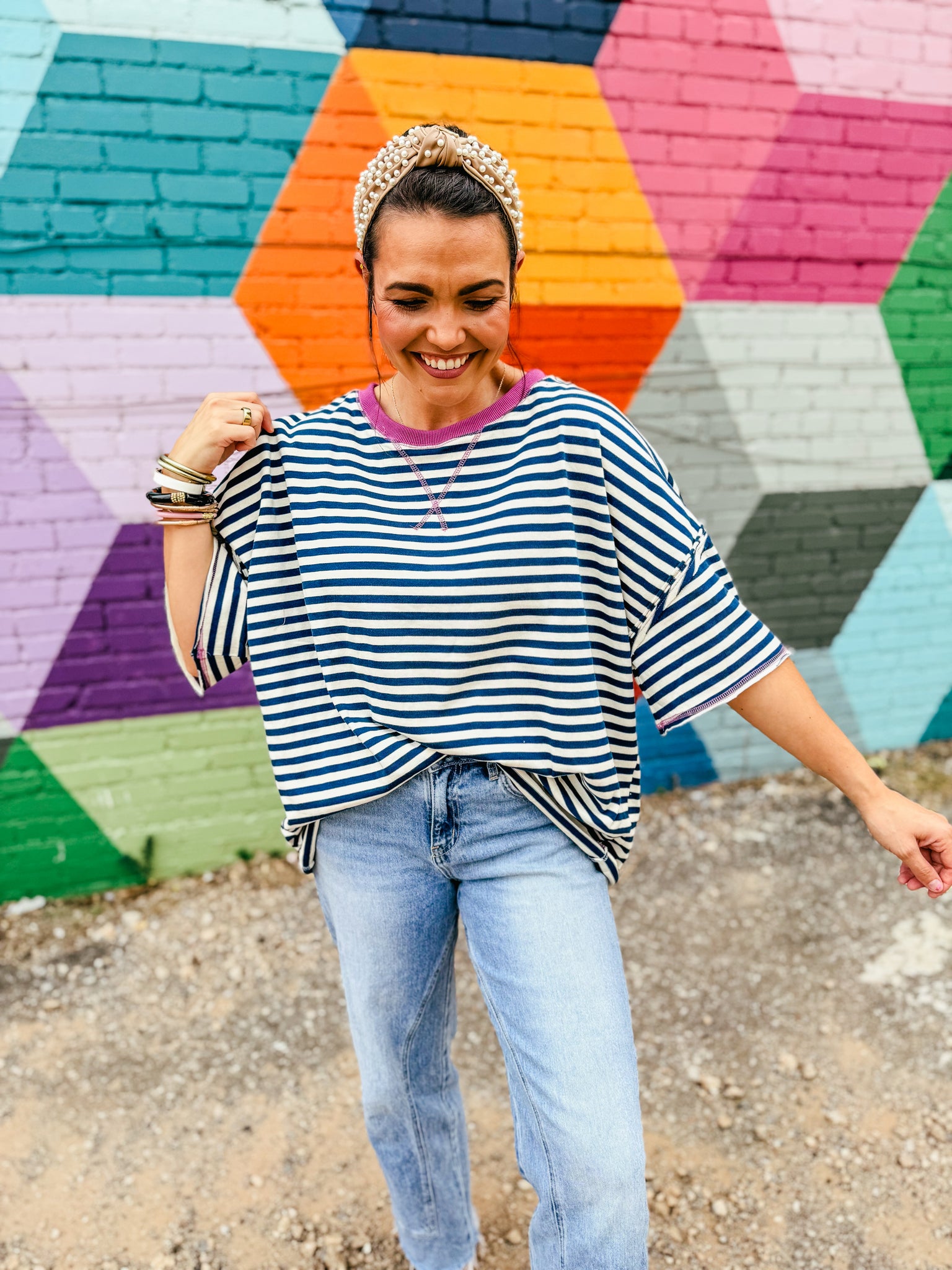 Striped Navy & Magenta Tee