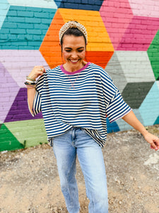 Striped Navy & Magenta Tee