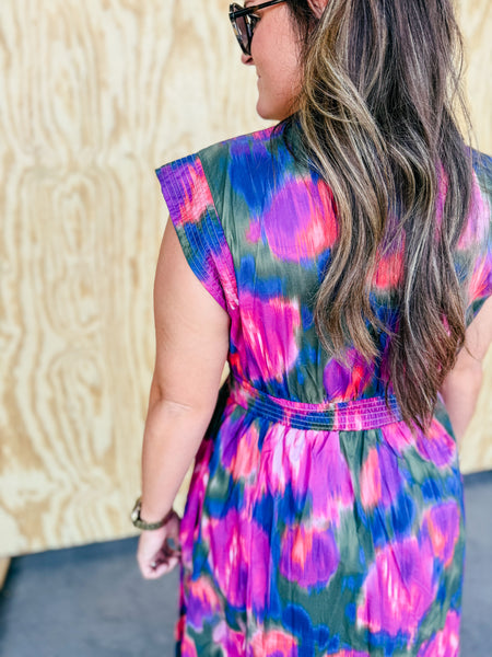 Magenta Watercolor Maxi Dress