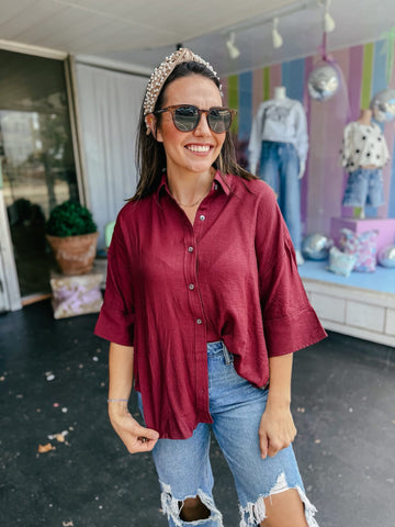 Wine & Leopard Blouse