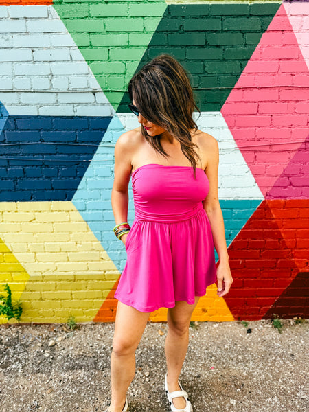 Allison Hot pink strapless romper