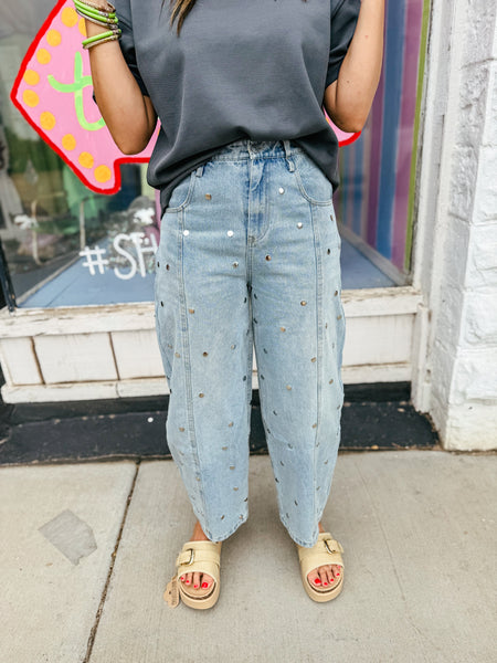 Studded Barrel Denim