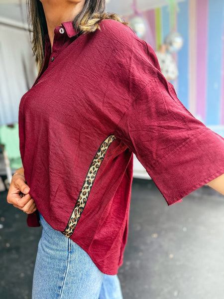 Wine & Leopard Blouse