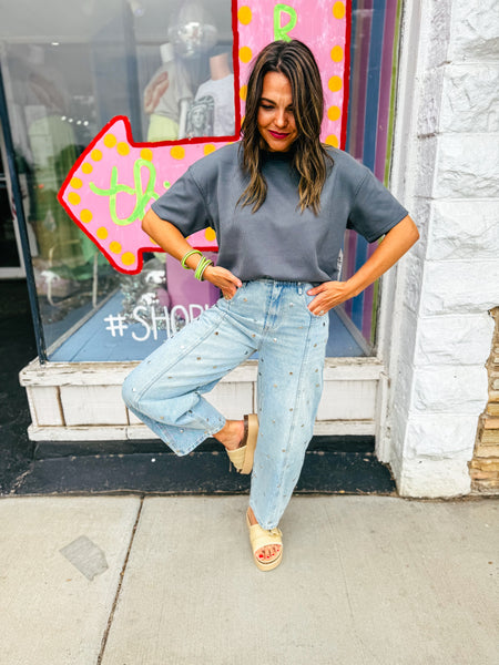 Studded Barrel Denim