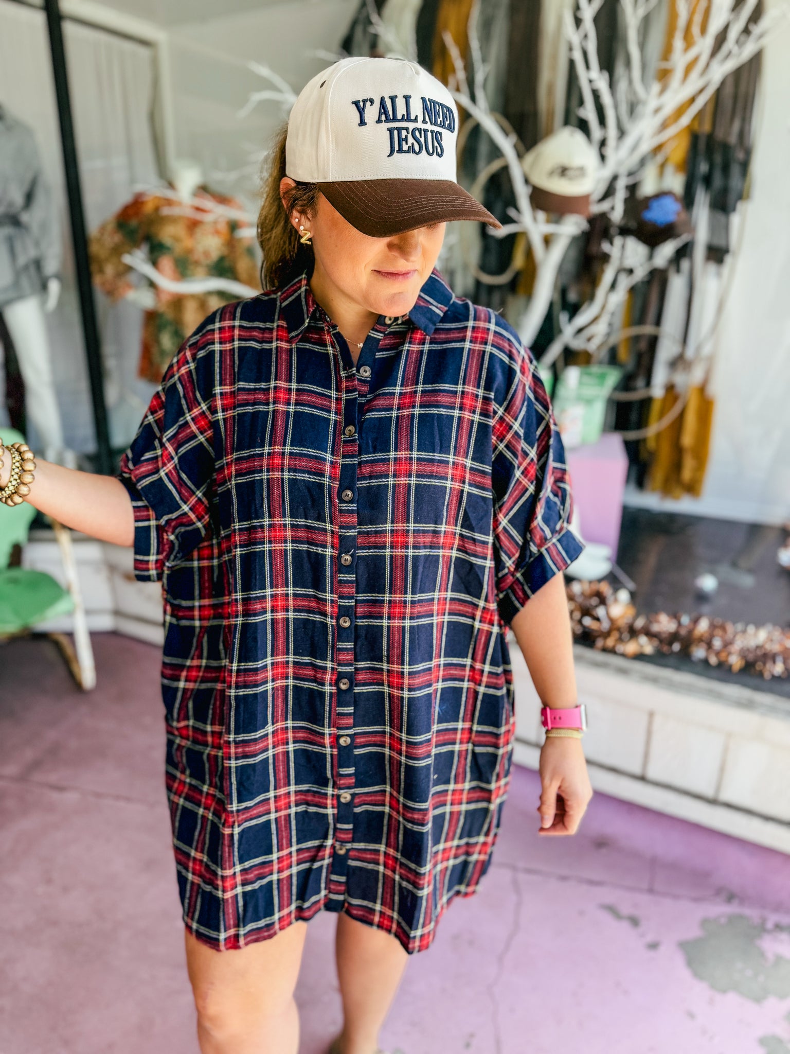 Fireside Plaid Shirt Dress    