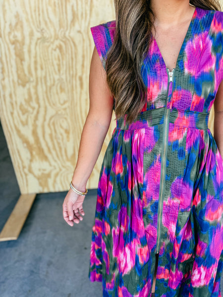 Magenta Watercolor Maxi Dress