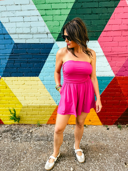 Allison Hot pink strapless romper