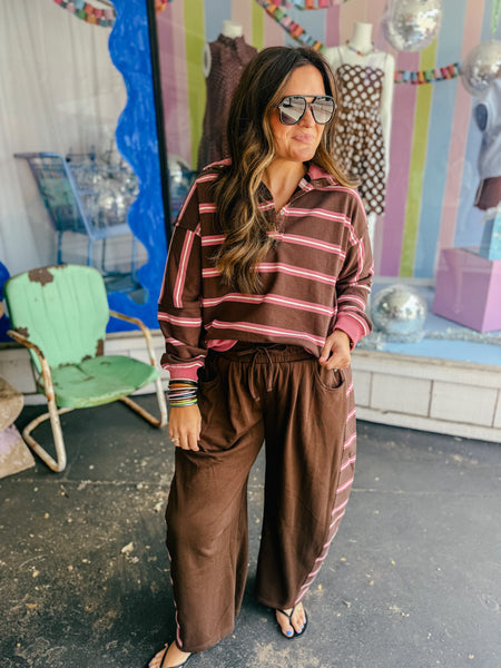 Chocolate Strawberry Stripe Barrel Sweatpants