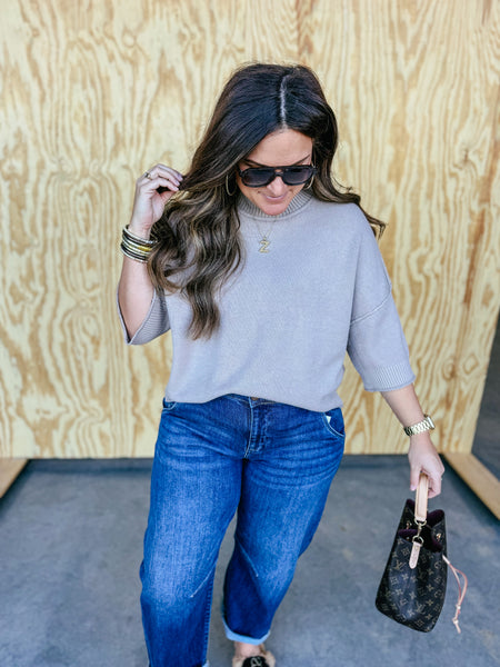 Paige Raw Edge Short Sleeve Sweater - Soft Taupe
