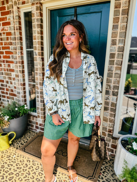 Stay Wild Horse Print Cotton Button-Down Blouse