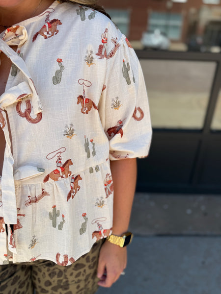 Western Tie Front Blouse